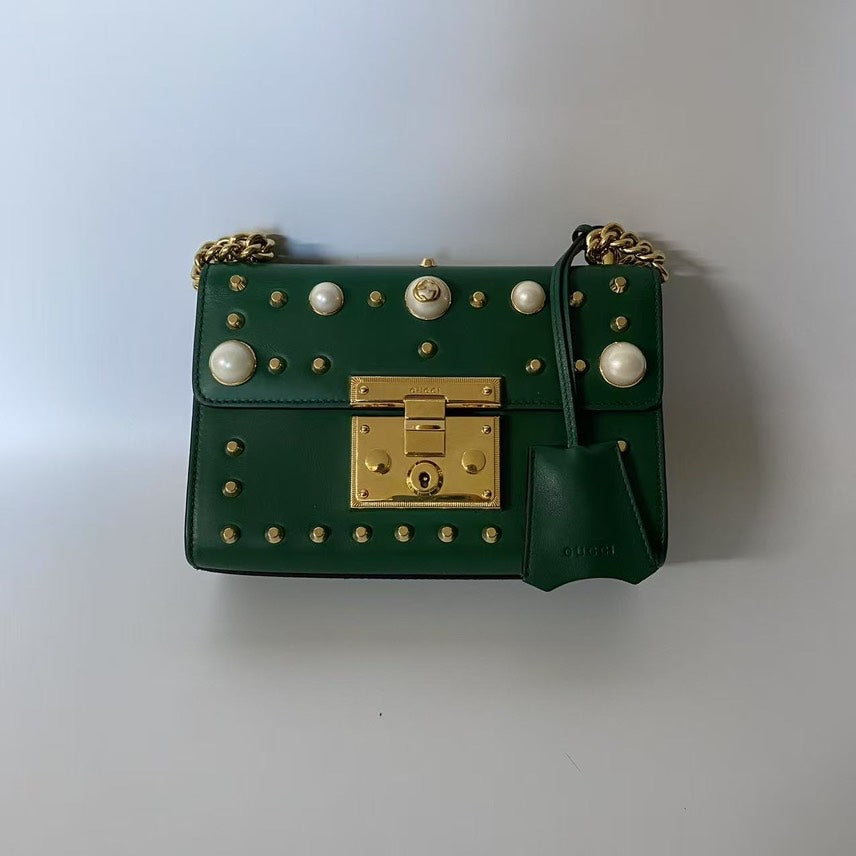 GUCCI Broadway Green Leather Clutch Bag