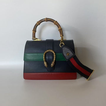 Gucci Sylvie Black, Green & Red Leather Top Handle Bag