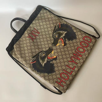 Gucci Hollywood Wolf Print Beige GG Supreme Canvas Tote Bag