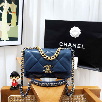 Preloved Chanel 19 Bag Navy Blue Quilted Lambskin Shoulder Bag