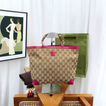 gucci bamboo tote bag pink brown