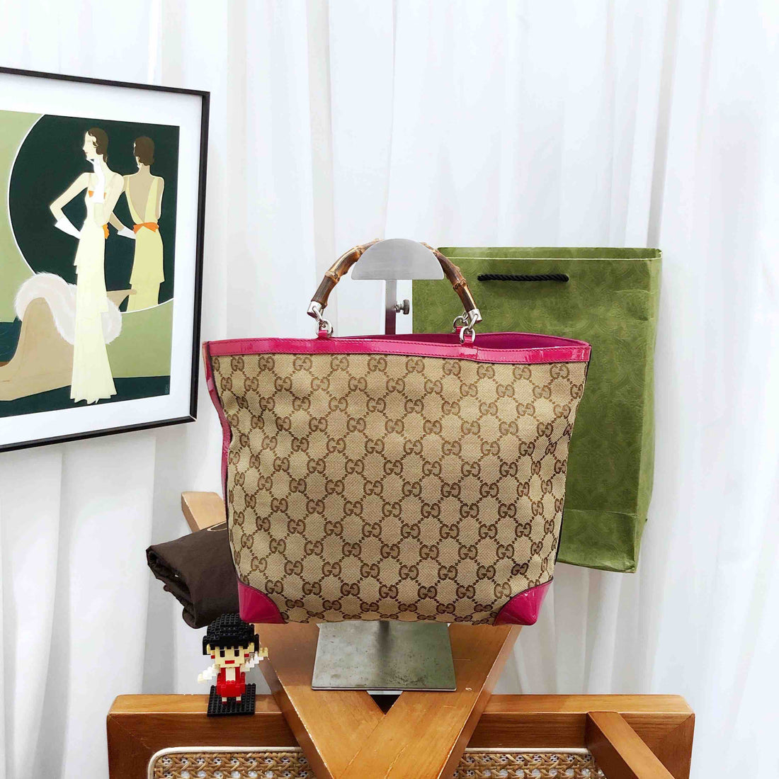 gucci bamboo tote bag pink brown