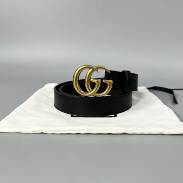 Gucci Marmont Black Leather Belt Gold Buckle 90cm XJ10709