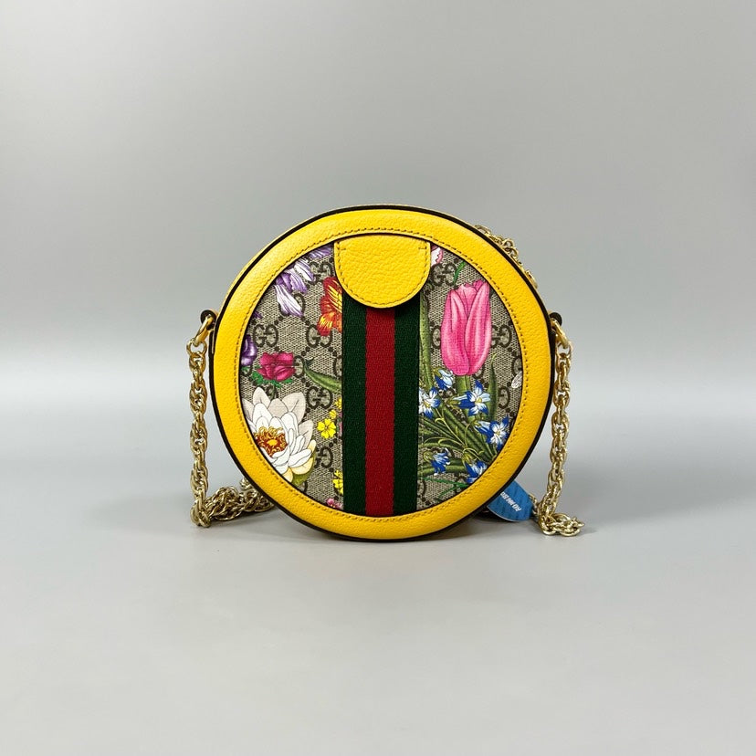 Gucci Ophidia Flora Yellow Round Shoulder Bag
