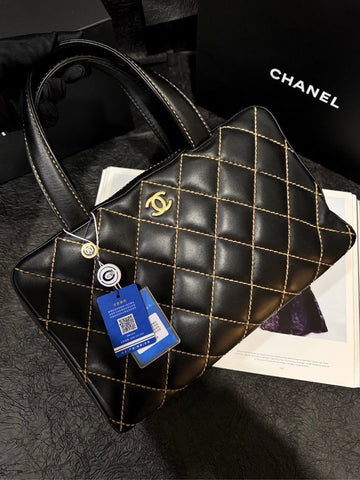 Chanel Coco Black Gold Quilted Handbag