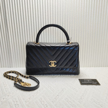 Preloved Chanel Coco Handle Calfskin Bag Black Top Handle Bag 11824969