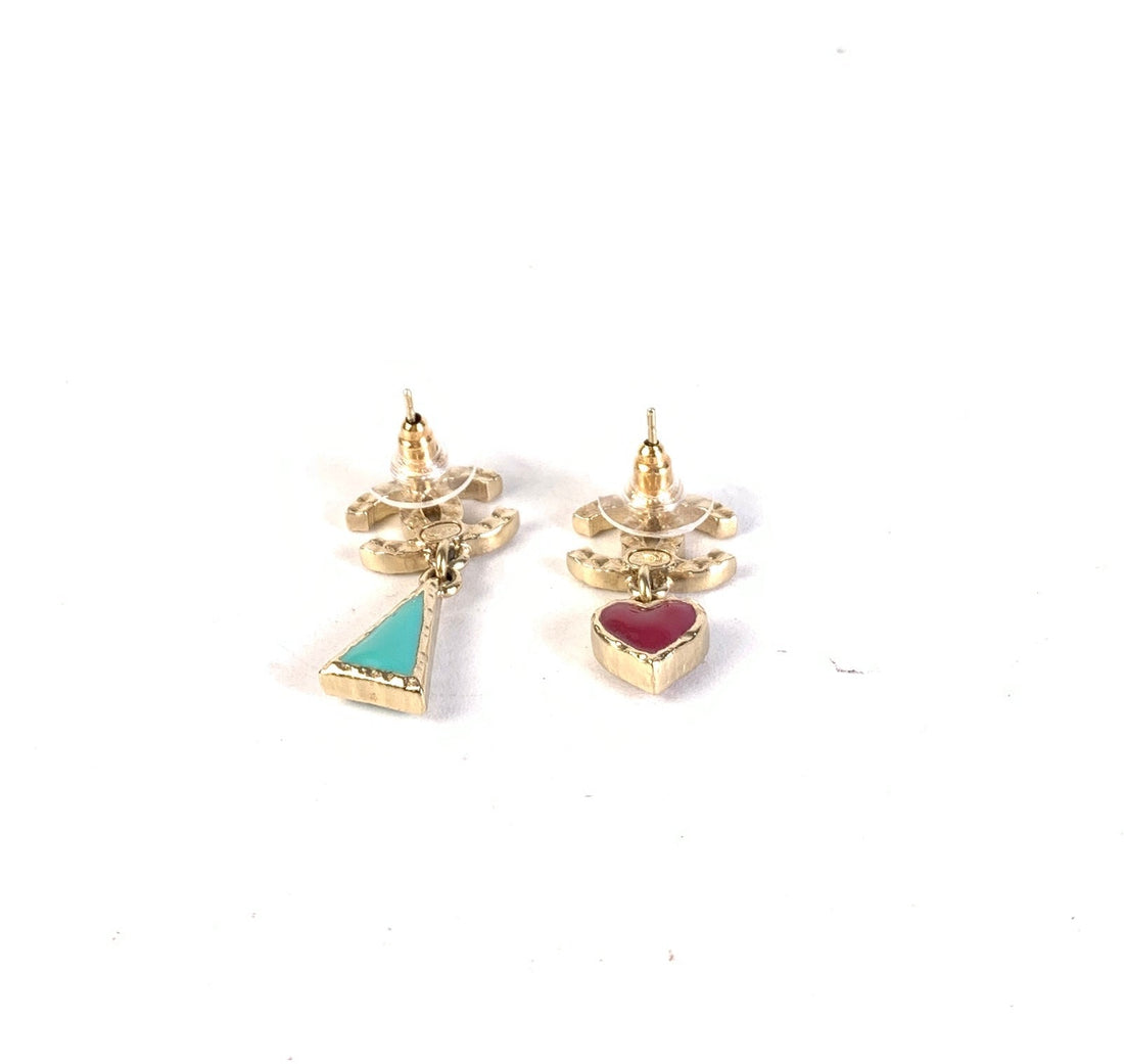 Chanel Tri-Color Dangle Earrings Gold Type A6958