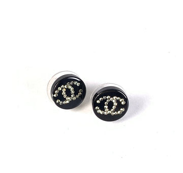 CHANEL Earrings B-1957 Black Metal with Rhinestones