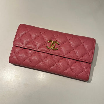Chanel Quilted Pink Caviar Leather Long Wallet