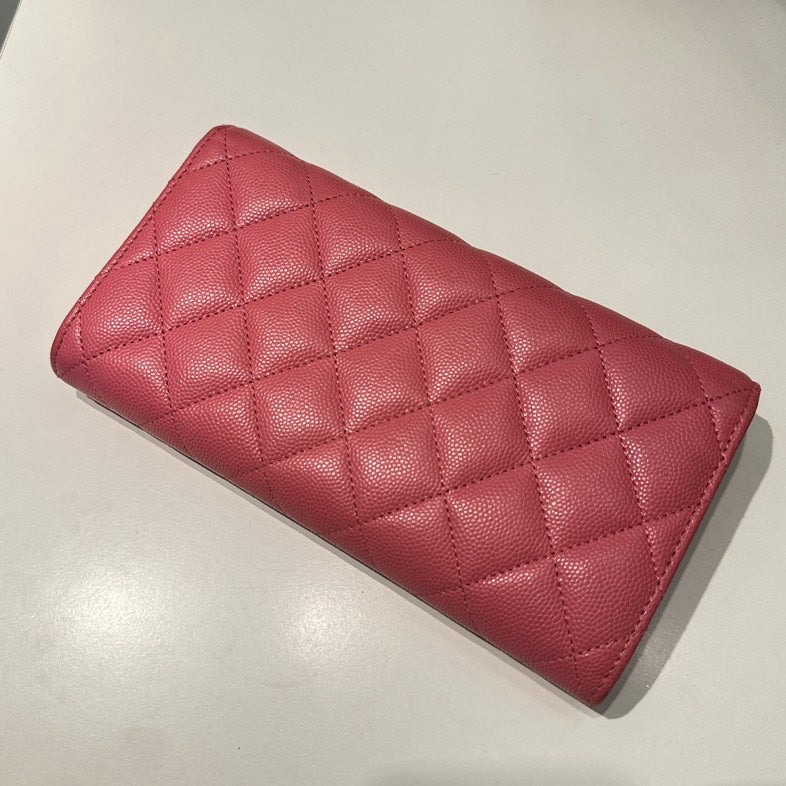 Chanel Quilted Pink Caviar Leather Long Wallet