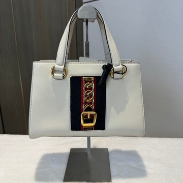 Gucci Sylvie White Leather Satchel Top Handle Bag