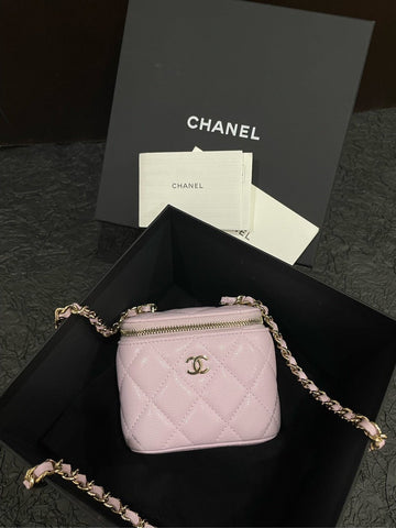 Chanel 24s Dusk Vanity Case Bag Pink Leather Handle Bag with NFC Chip Full Set
