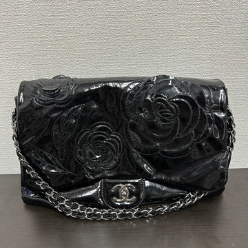 Pre-loved Chanel V Black Floral Patent Leather Chain Shoulder Bag