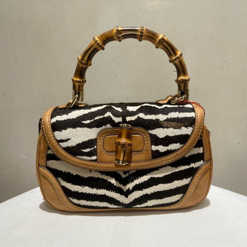 Gucci Bamboo Handle 2way Zebra Print Bag - Beige & Black - Handle Bag