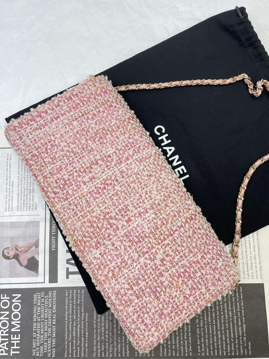 Chanel Pink Ice Grid Woolen Shoulder Bag with Card