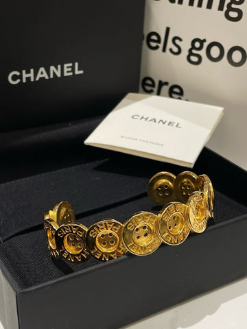 Chanel Button Bracelet Gold Charm Bracelet 17cm