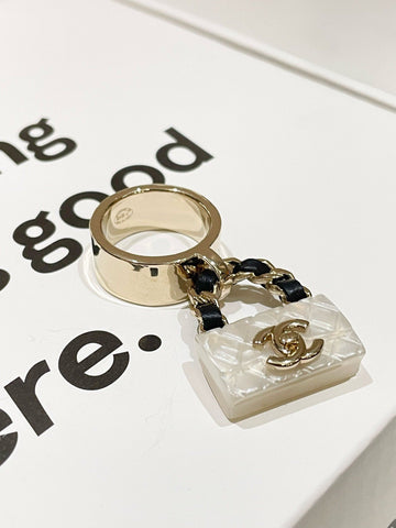 Chanel 23C CF Gold Ring with Charm Preloved Size 7