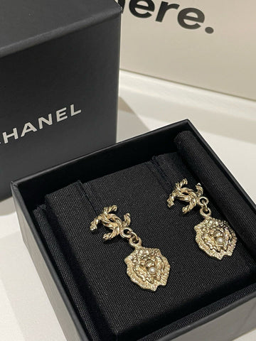 Chanel Lion Earrings Gold Statement