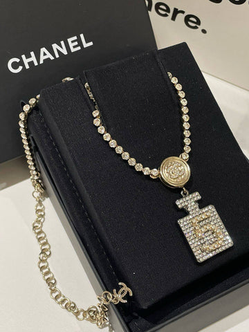 Chanel 21S No5 Bottle Necklace Gold Pendant Jewelry #13579