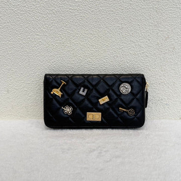 Chanel Quilted Black Lambskin Wallet with Embellishments
