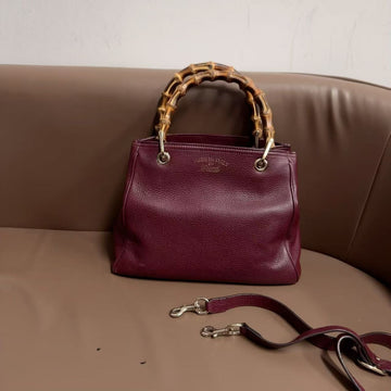 Gucci Bamboo Top Handle Burgundy Leather Two Ways Bag