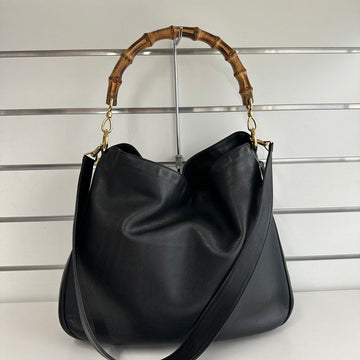 Gucci Bamboo Tote 2397 Black Leather Top Handle Bag