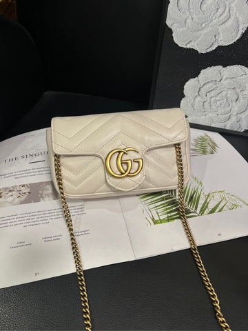Gucci Platinum Mini Marmont Crossbody Bag in Ivory Leather