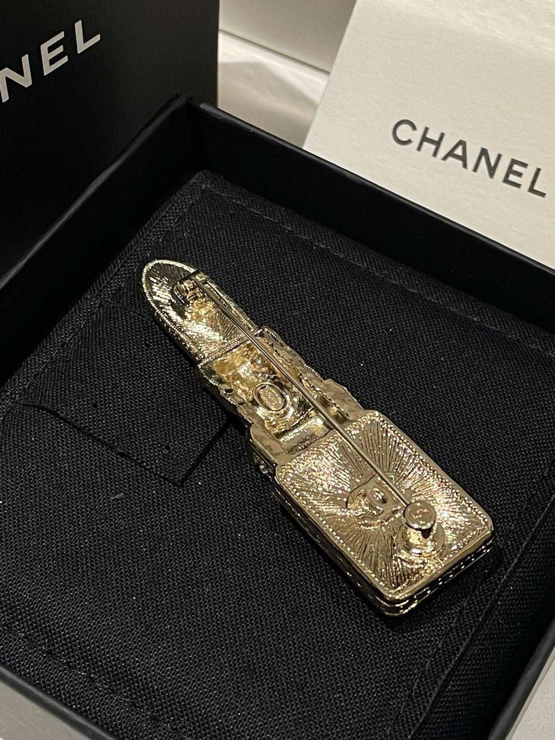 Chanel 22C Lipstick Brooch Black Pink Multicolor Jewelry