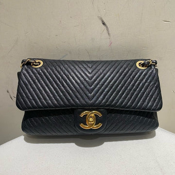 Chanel V Pattern Classic Flap Black Shoulder Bag