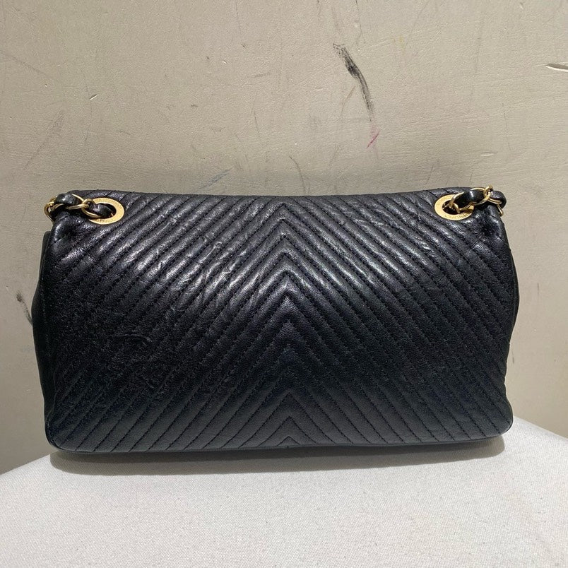 Chanel V Pattern Classic Flap Black Shoulder Bag