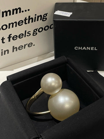 Chanel Preloved Pearl Bracelet 17cm Gold #13430