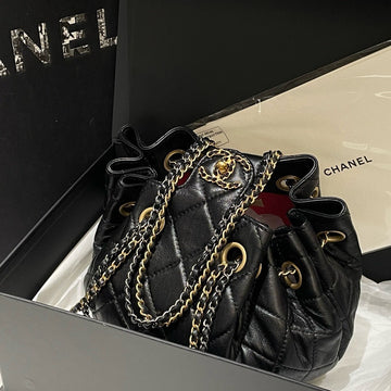 Unused Chanel 22c Bucket Bag Black Leather Designer Handbag