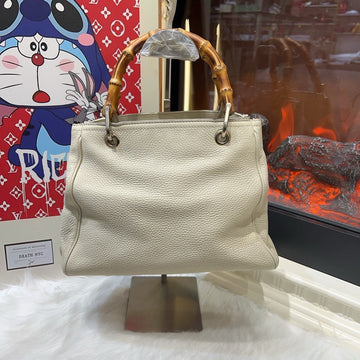 Gucci Bamboo Top Handle Bag in Cream Leather