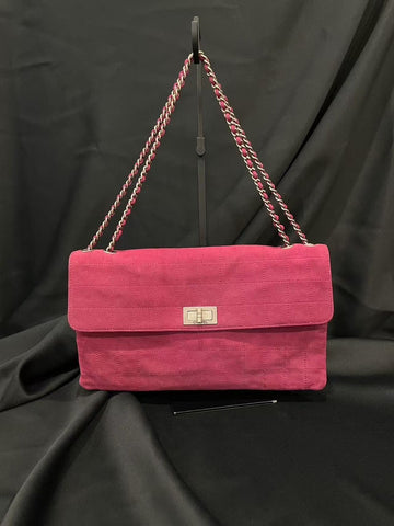 Chanel 2.55 Rose Red Chamois Bag Double Chain Leather 3ways