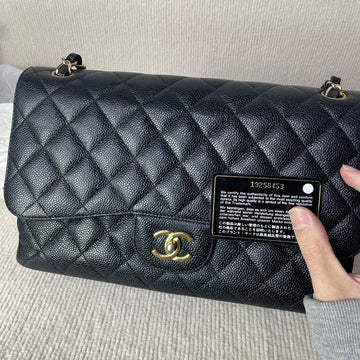 Preloved Chanel Classic Flap CF Jumbo Bag Black Leather Shoulder Bag