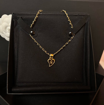 Chanel 22p Black Heart Chain Leather Necklace
