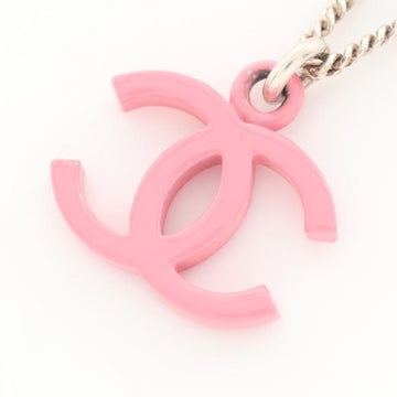 CHANEL Coco Mark Necklace Silver Pink 04C  Necklace