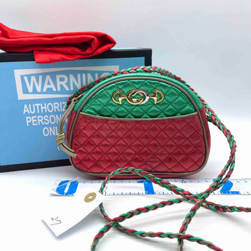 Gucci Preloved Leather Shoulder Bag h204-27 Red/Green