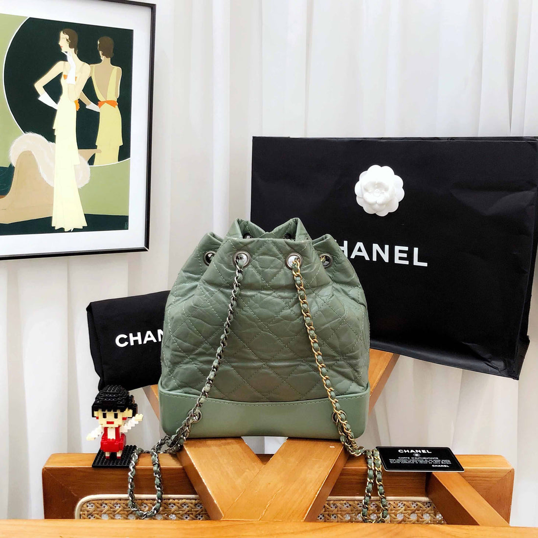 Chanel Vintage Quilted Olive Green Leather Backpack