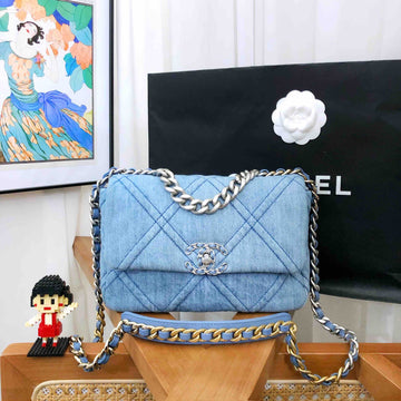 Chanel 19 Bag Denim Shoulder Bag - Blue Preloved Designer Handbag