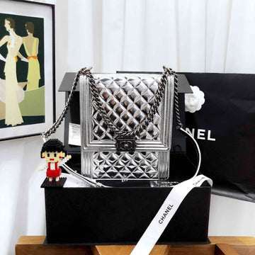 Chanel Le Boy Metallic Silver Shoulder Bag