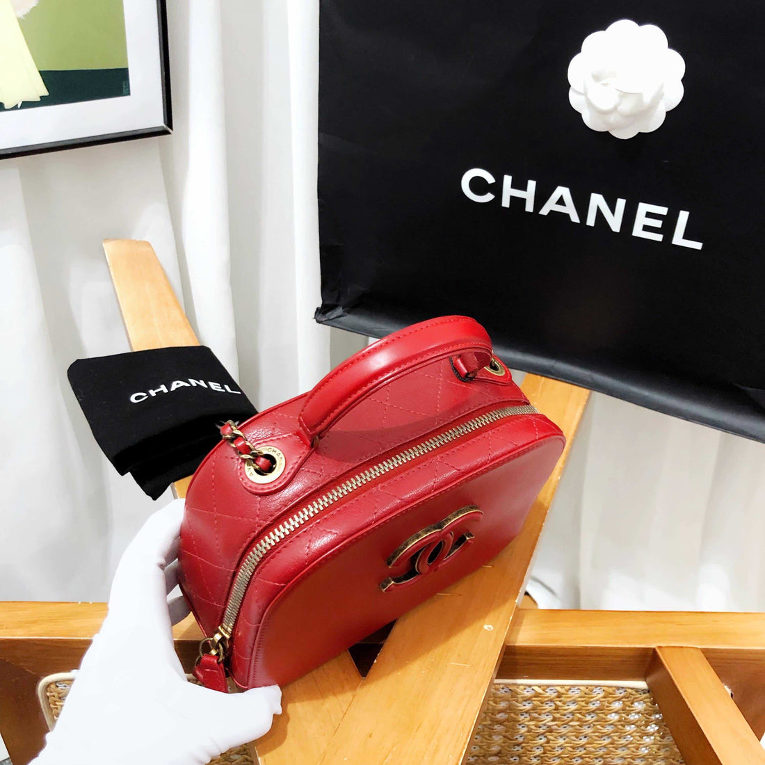 Chanel Red Leather Camera Bag - Preloved
