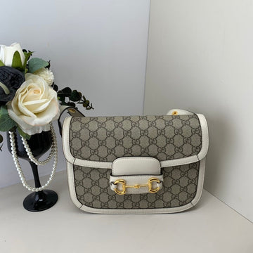 Gucci Preloved 1955 Horsebit Shoulder Bag Beige Canvas