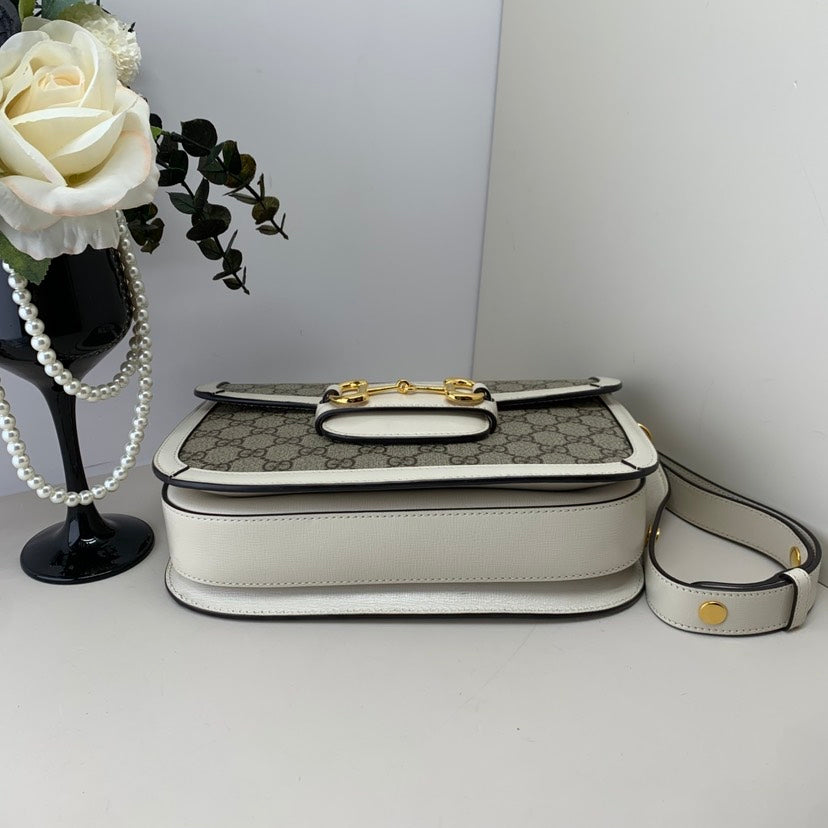 Gucci Preloved 1955 Horsebit Shoulder Bag Beige Canvas