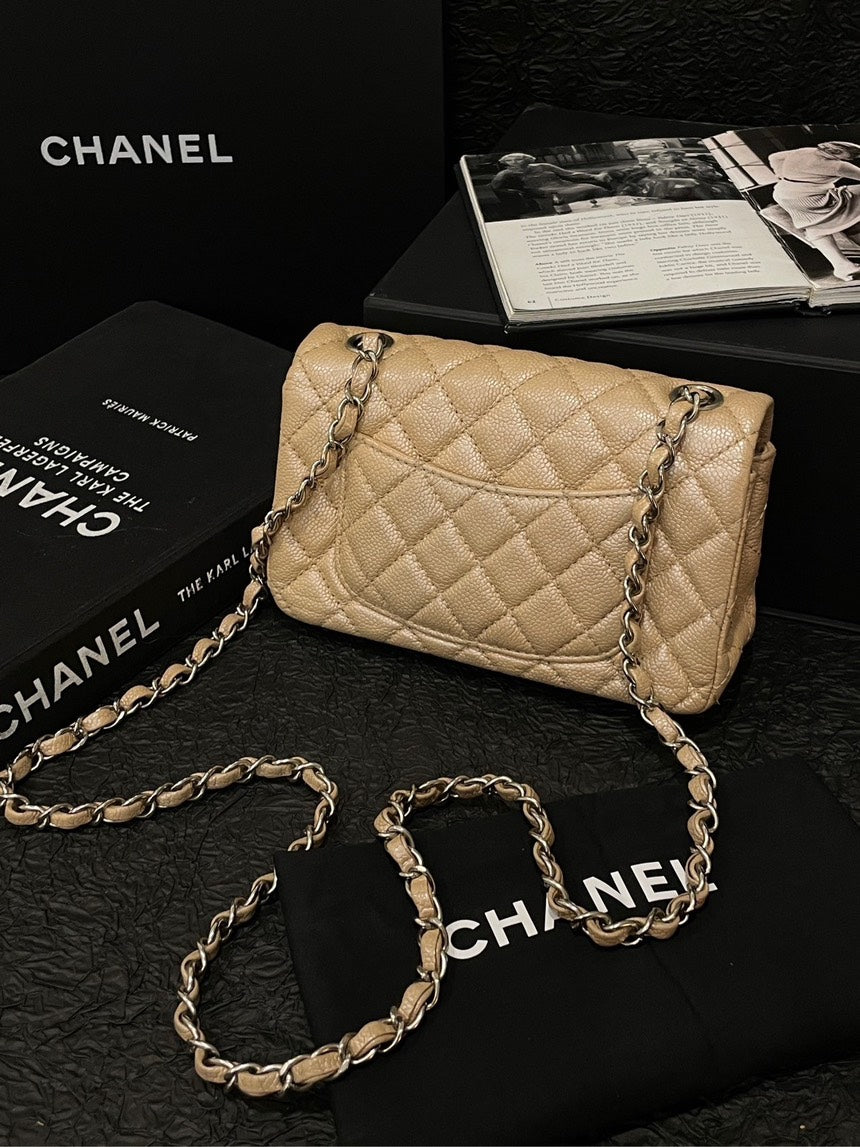 Chanel Caviar Flap Bag Beige Quilted Shoulder Bag