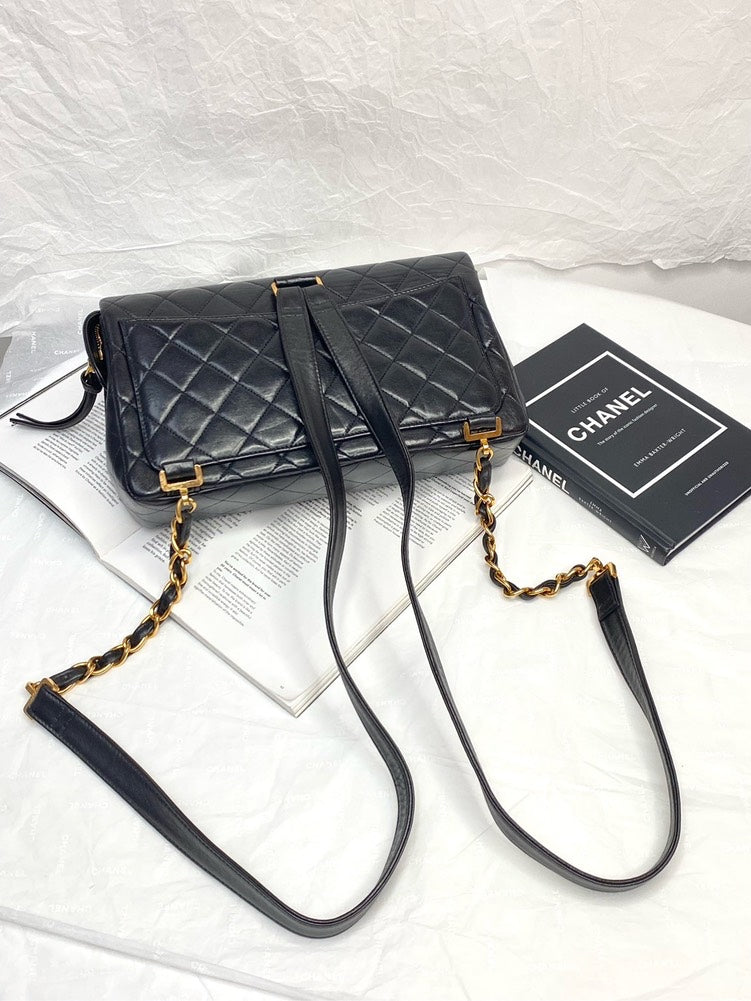 Chanel Vintage CF Black Leather Backpack Shoulder Bag