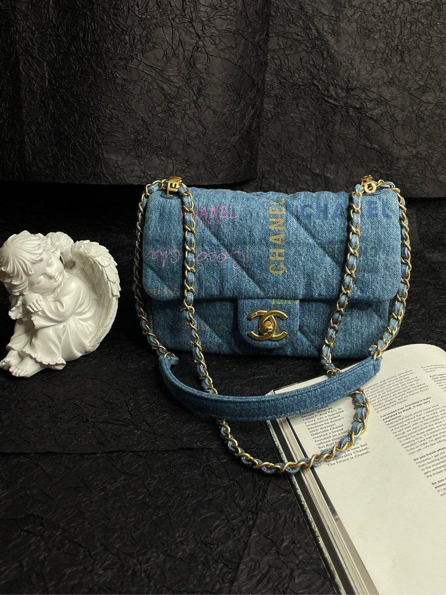 Chanel Denim Doodle CF Shoulder Bag - Blue - Shoulder Bag