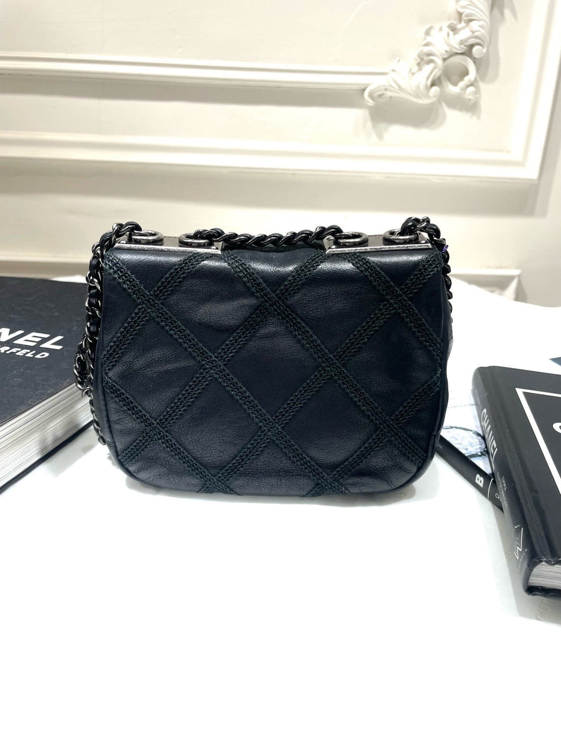 Chanel Suture Mini Flap Bag Black Leather