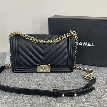 Preloved Chanel Leboy Medium Shoulder Bag Black Leather