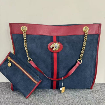 Preloved Gucci Rajah Tote Bag SJZ2-30 in Red and Blue Suede